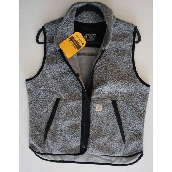 Carhartt OV4995 Women Sz M (8-10) Gray/Black Relaxed Fit Fleece Snap-Front Vest - Picture 10 of 13
